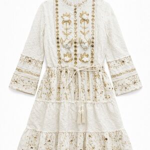 Elegant White and Gold Summer Dress